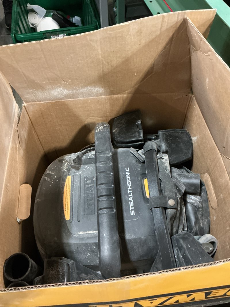 Condition photo showing As Is for dewalt stealthsonic quiet 9-gallon 5-hp corded wet/dry shop vacuum with accessories included
