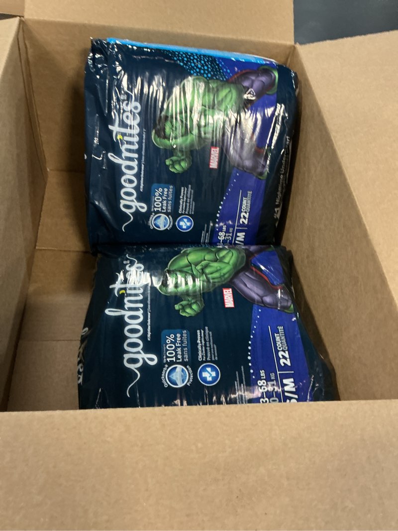 Condition photo showing Good Condition for goodnites boys' nighttime bedwetting underwear, size s/m (43-68 lbs), 44 ct (2 packs of 22), packaging may vary small/medium 44