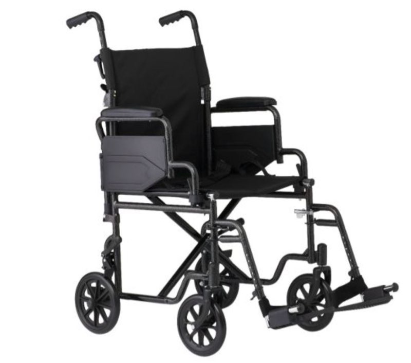 medline basic steel transport chair with 19in padded seat 250lbs hammertone 1ct