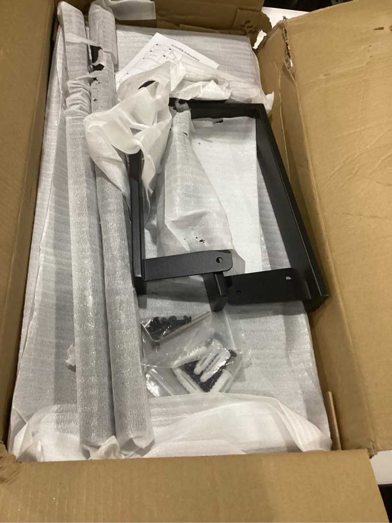 Condition photo showing Good Condition for Wall Mounted Clothes Rack with Top Shelf, 46.5'' Industrial Clothing Rack Heavy Duty, Metal Shelf with Hanging Rod, Garment Rack Laundry Room Shelves, Space Saving Black 46.5 Inches