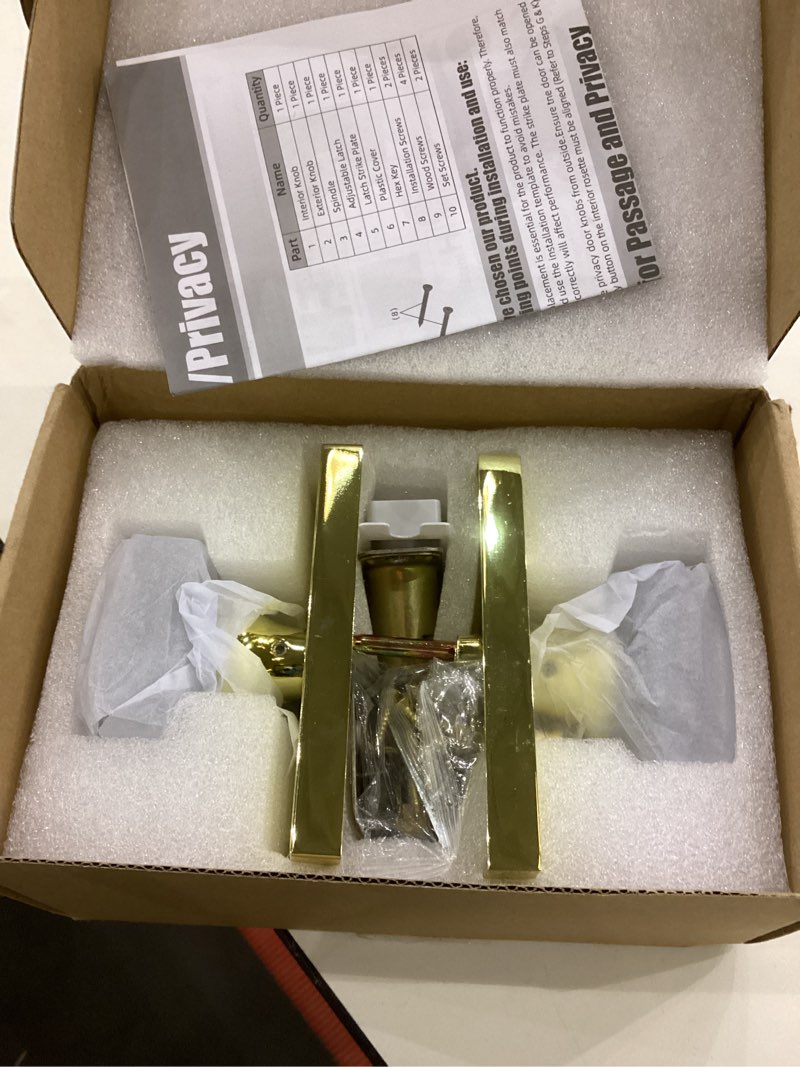 Condition photo showing Good Condition for Gold Glass Crystal Door Knobs Interior with Lock, Modern Crystal Glass Privacy Door Knobs for Bedroom and Bathroom, Polished Brass Privacy Polished Brass