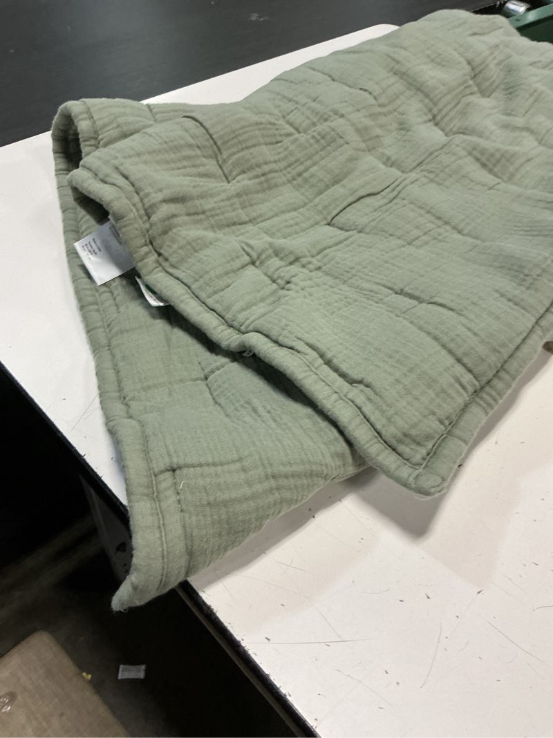 Condition photo showing As Is for quince organic cotton gauze toddler quilt dried sage