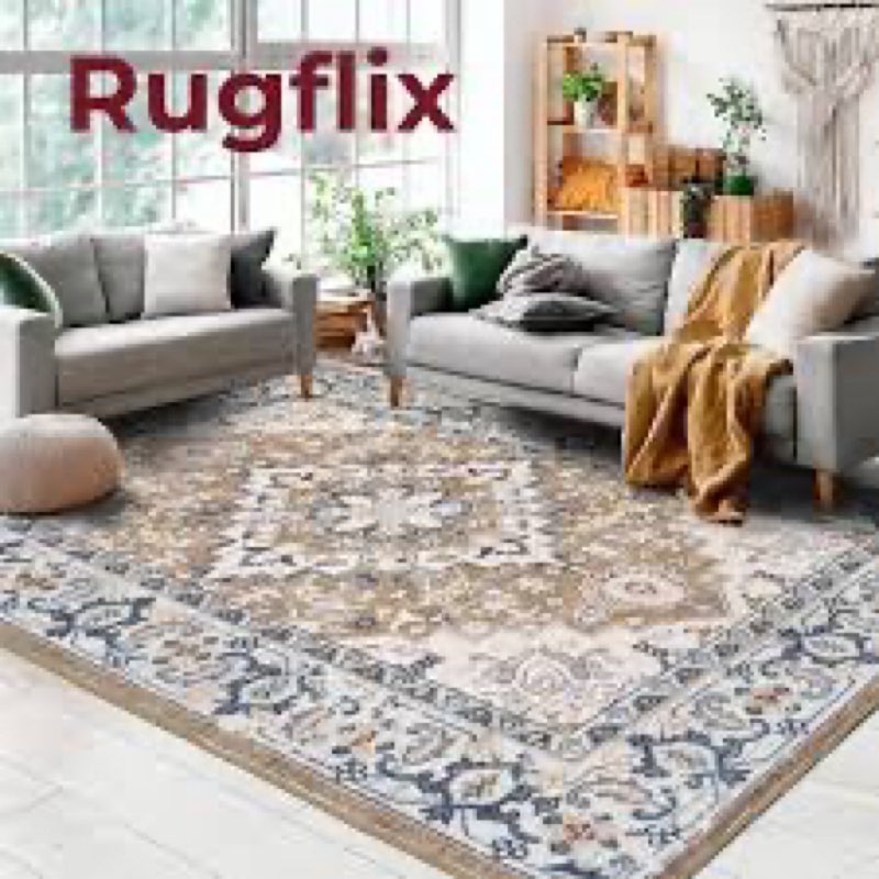 Rugflix 8x10 Area Rug for Living Room, Vintage Washable Area Rug Non Slip Backing Low Pile, Floral S