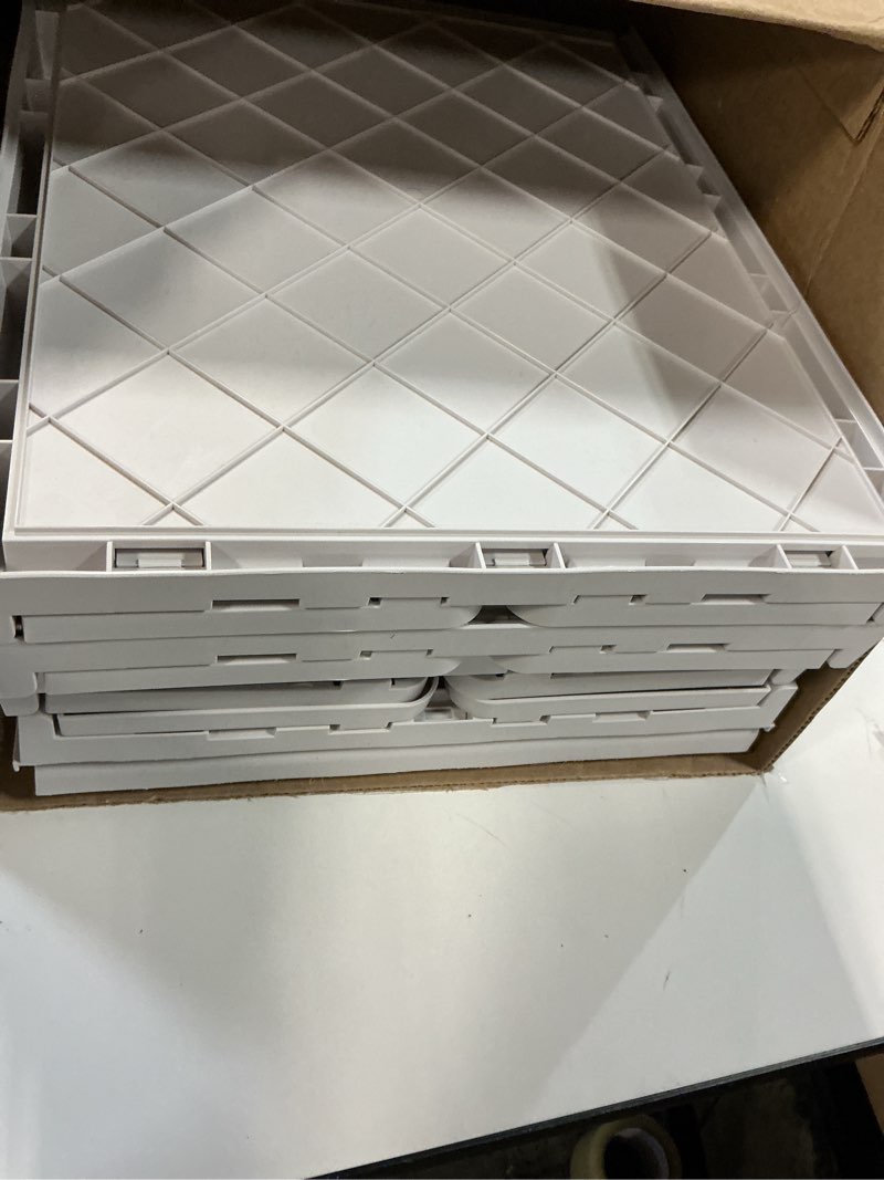 Condition photo showing As Is for CTSNSLH 5 Pack Closet Organizers Storage Box, Closet Storage Stackable Storage Bins, Plastic Drawer Basket for Wardrobe Cupboard Kitchen Bathroom Office, White White-Grey 5 PACK-L