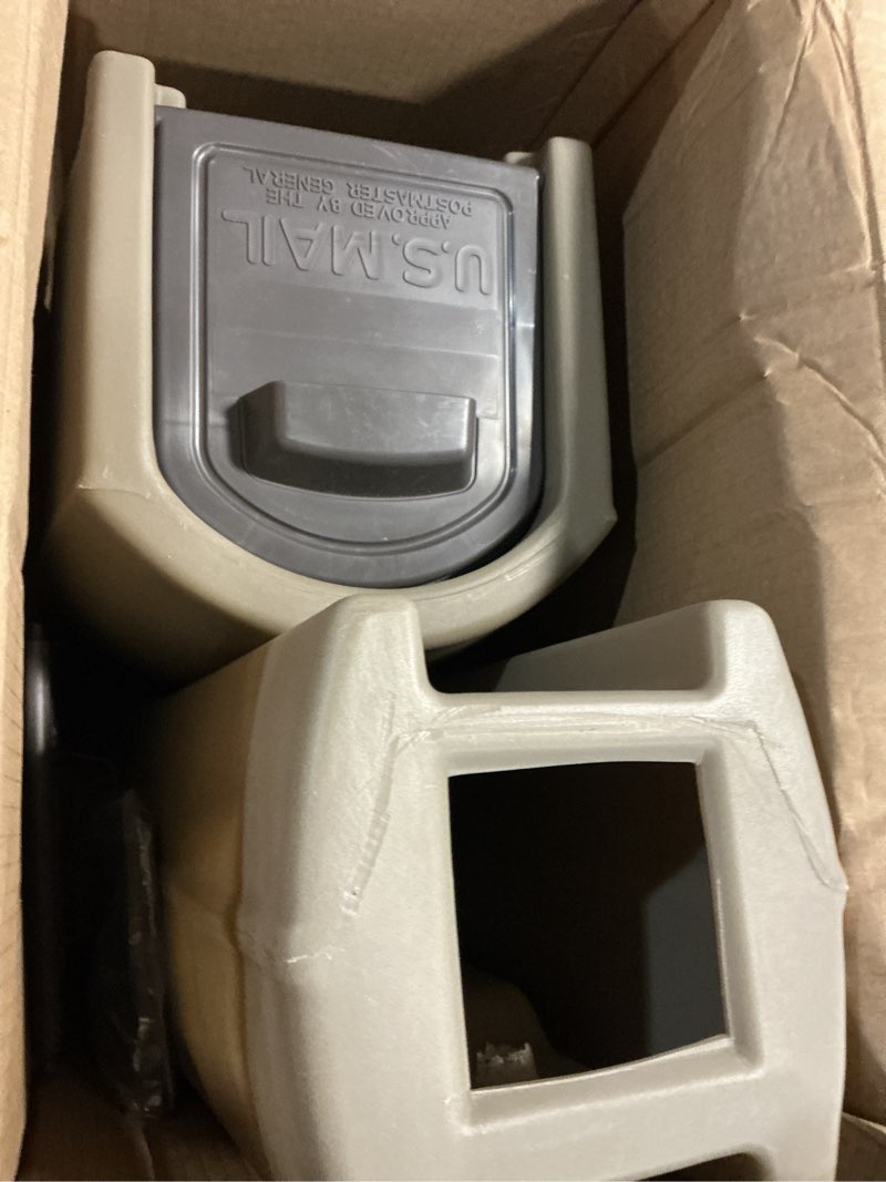 Condition photo showing Good Condition for step2 mailmaster streamline mailbox & post, weather resistant, large outdoor mailboxes, made of durable plastic, easy to install, flag included, mocha