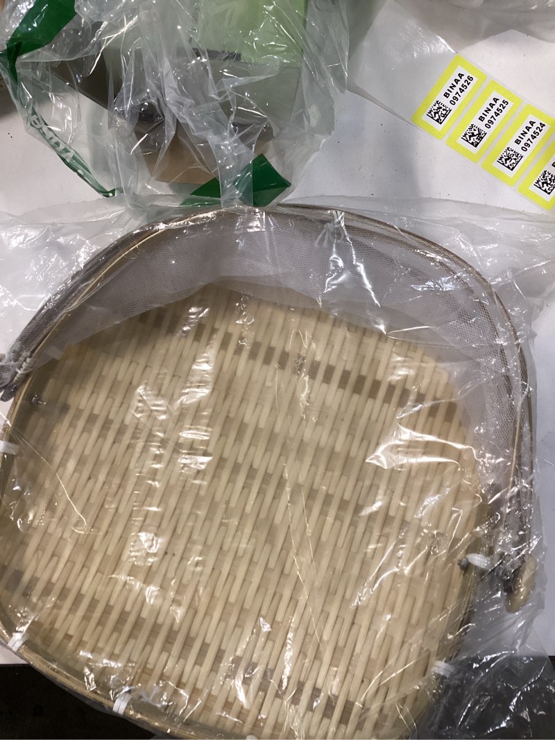 Condition photo showing New/Like New for Food Bamboo Food Serving Tent Basket Hand-Woven Basket Serving Dustproof Picnic Basket Vegetable Fruits Bread Home Square Storage Basket with Mesh Gauze Cover Container