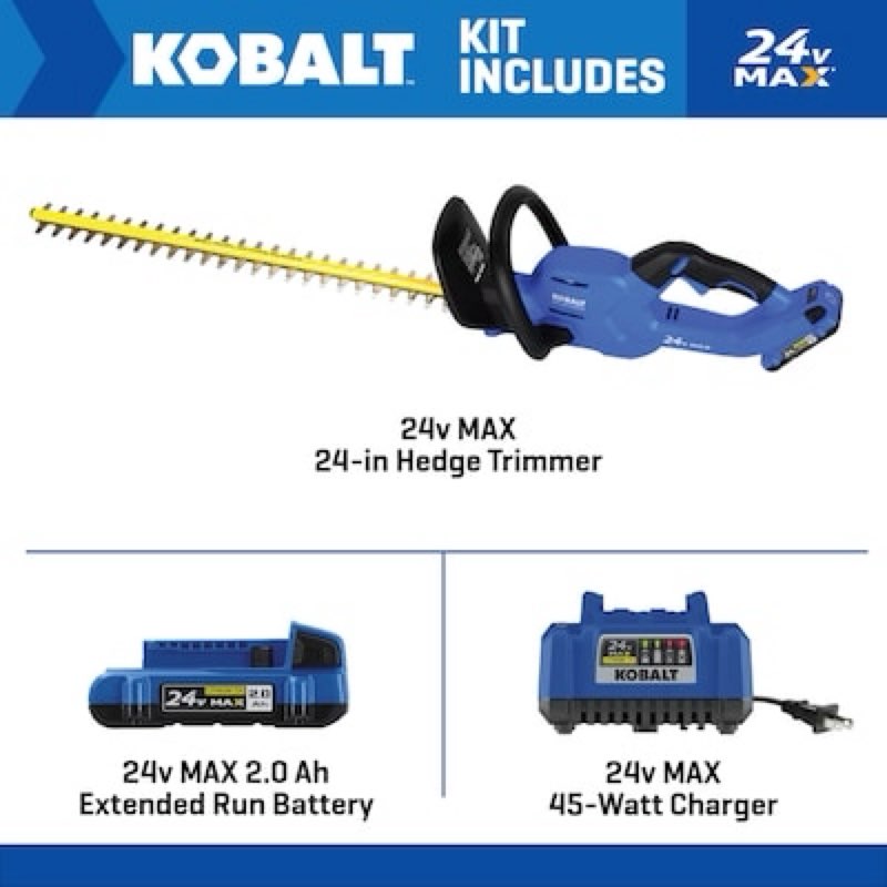 kobalt 24-volt max 24-in dual cordless electric hedge trimmer (1-battery included)