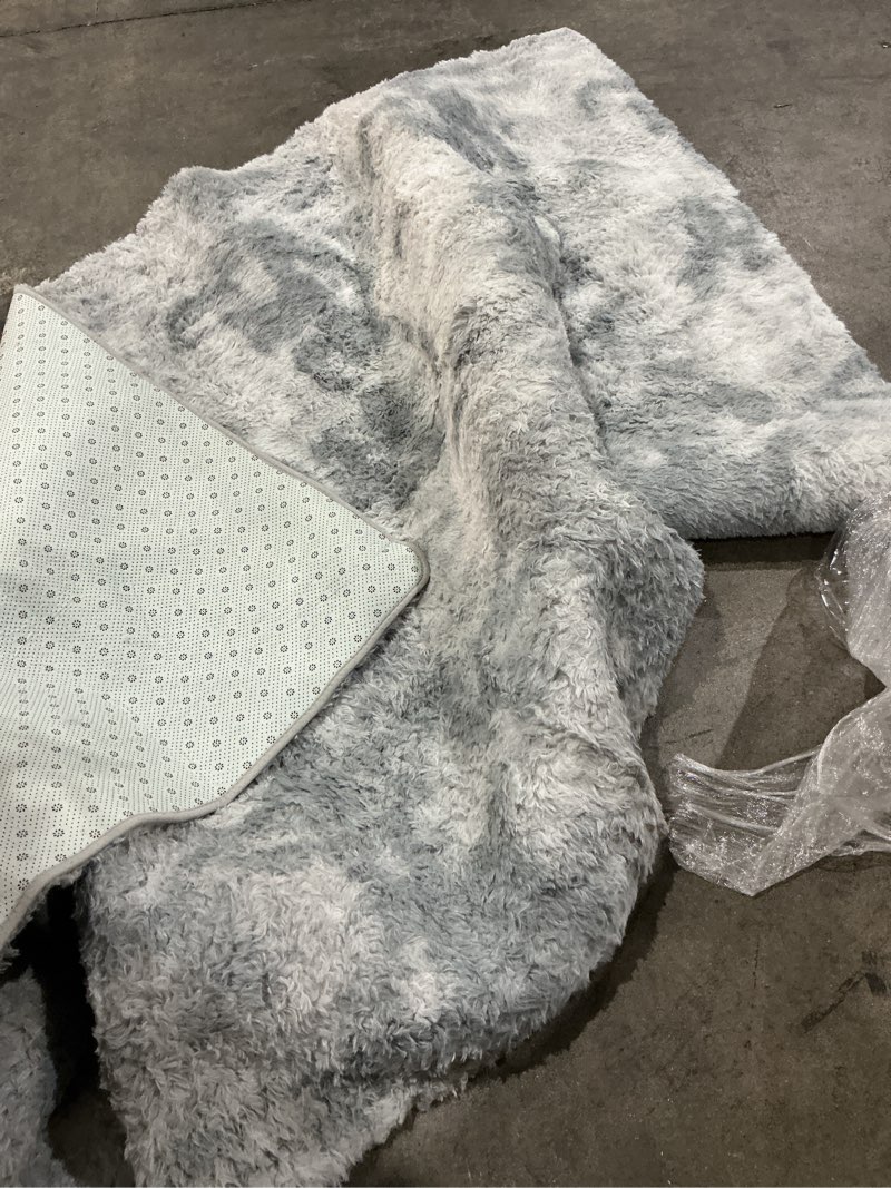 Condition photo showing As Is for caromio 8' x 10' area rugs shag indoor plush and thick faux fur shag rug non-slip tie-dyed carpet, light grey size