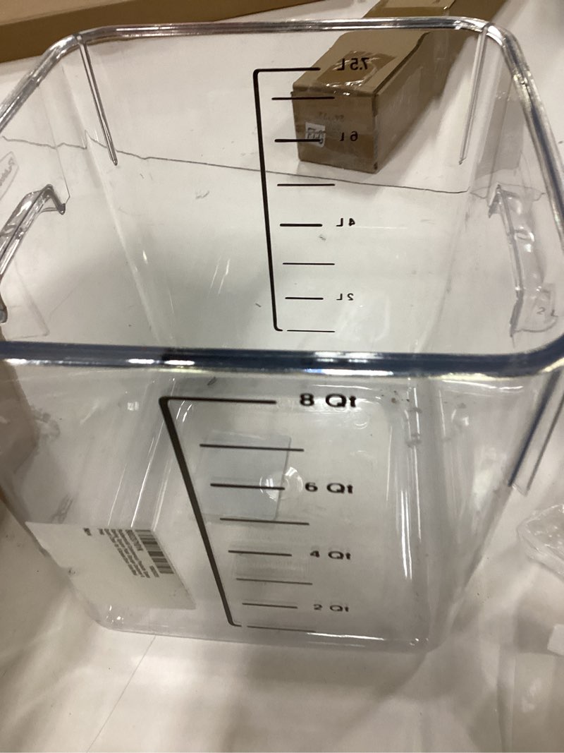 Condition photo showing Good Condition for Rubbermaid Commercial Products Space Saving Square Food Storage Container 8 Quart Clear for Kitchen/Sous Vide/Meal Prep 8 Qt. Container