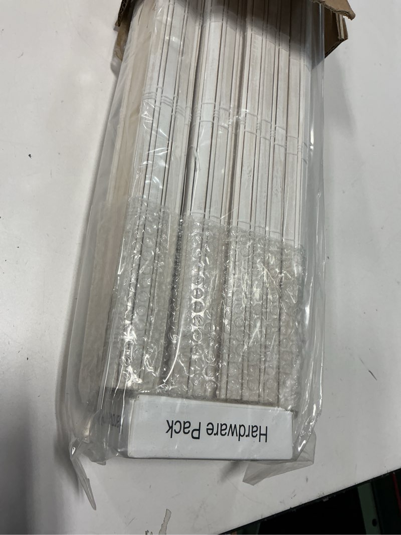 Condition photo showing Good Condition for SEEYE Cordless Bamboo Blinds Shades, Light Filtering Bamboo Roller Shades Natural Roman Blind Shade, Roll Up Blind for Windows, Easy to Install for Door, Bedroom, 24" W x 64" H, White White 24"W x 64"H