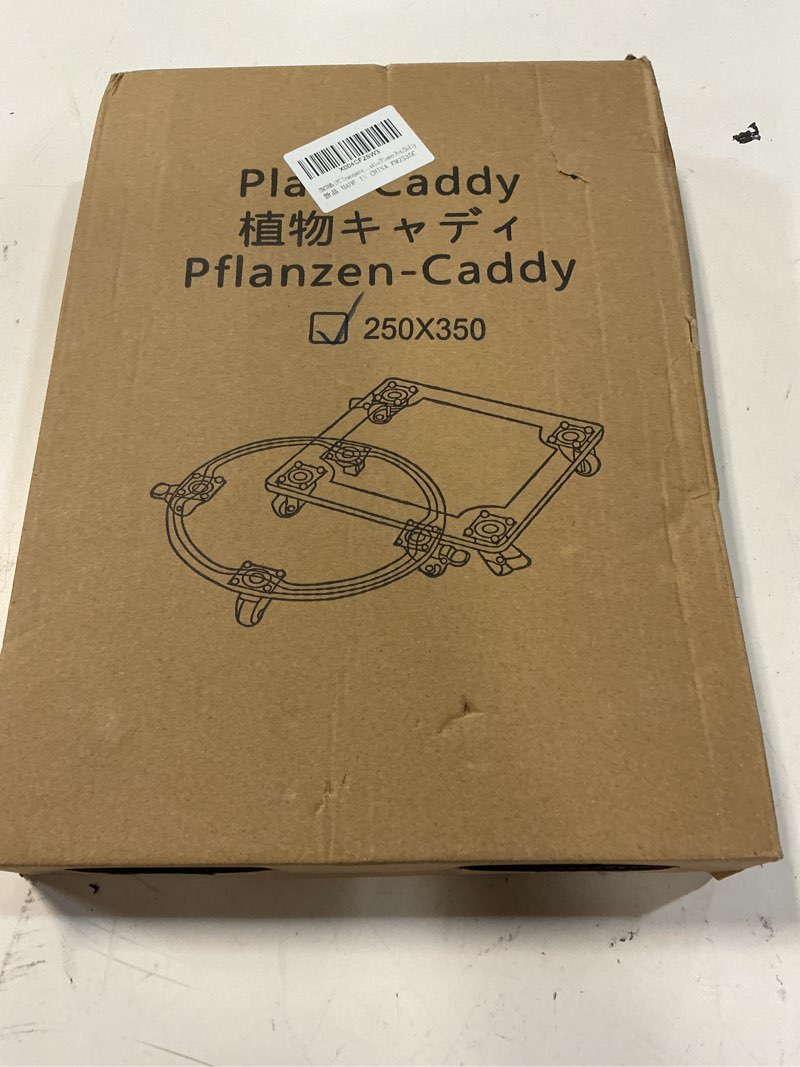 Condition photo showing New/Like New for 1pc transparent clear color plant caddy 10x14 inch acrylic heavy duty square plant stand with 2 roller lockable caster wheels,indoor outdoor holds up 150 lbs patio/flower pot/dolly 10x14inch