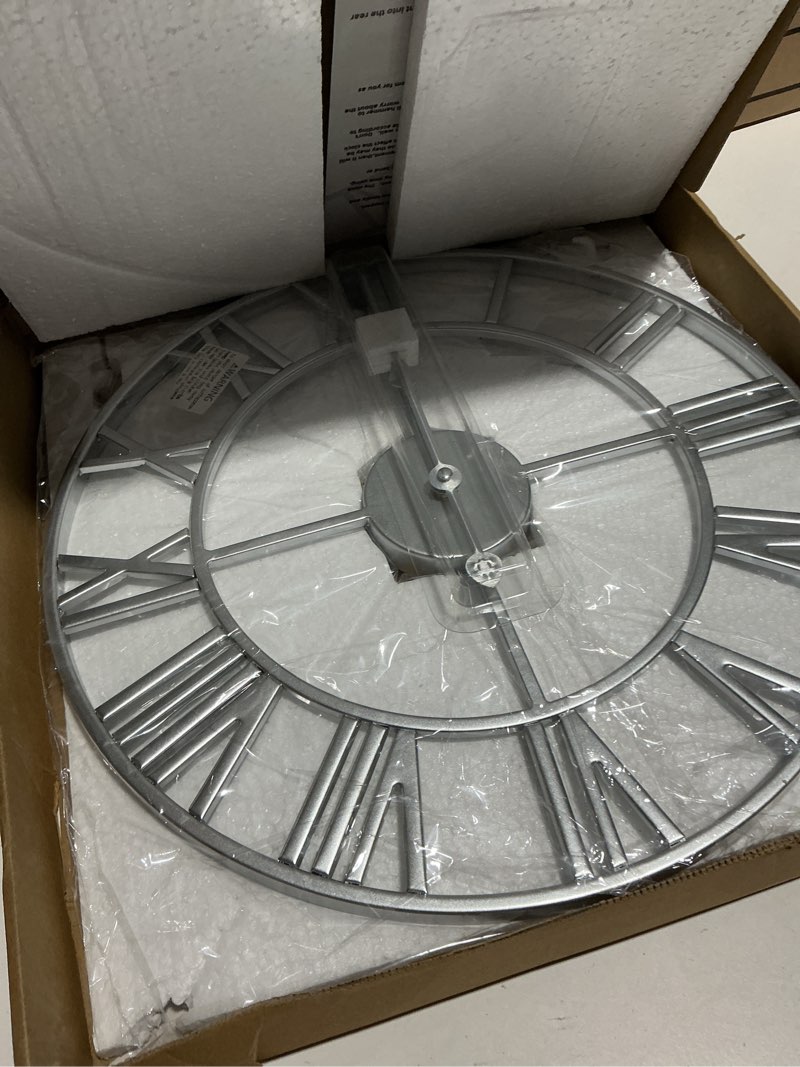 Condition photo showing Good Condition for leike 16" modern large wall clocks,vintage, round,silent non ticking,battery operated,silver metal roman numerals clock for living room/bedroom/kitchen decor 16 inch silver-roman number