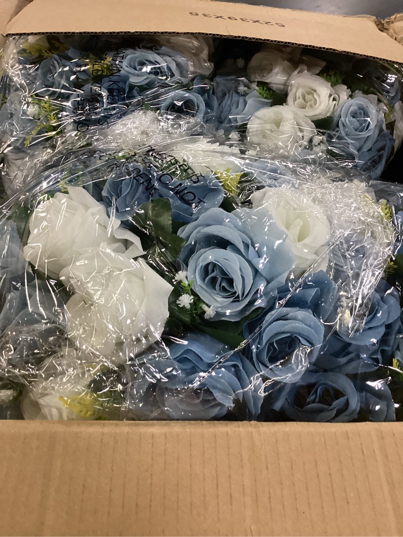 Condition photo showing New/Like New for nuptio large artificial flower centerpieces - 10 pcs 13.8in diameter dusty blue & white fake flowers roses balls - silk faux rose arrangement for tables wedding party centerpiece table decorations 10 dusty blue & white