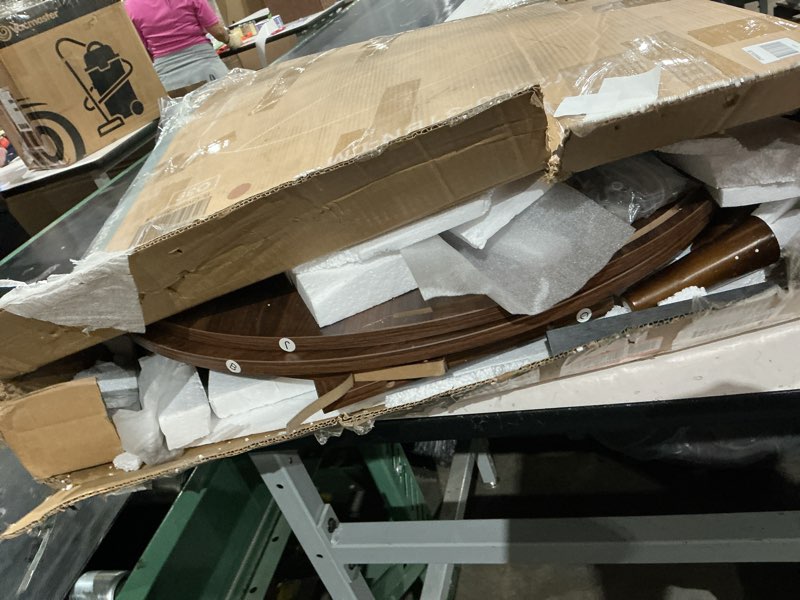 Condition photo showing As Is for dumos coffee table, round coffee tables with storage, fluted center table for living room, 31.69" mid century modern table with sliding cabinet door, 2-tier rustic wood desktop, brown brown 31.69 inch