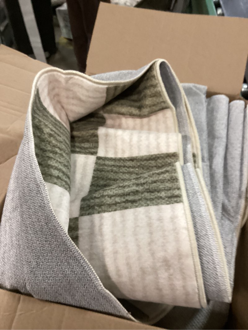 Condition photo showing As Is for Sage Green Washable Area Rug  5 x 7 Checkered Large Living Room Rug Geometry Neutral Line Non-Slip Soft Bedroom Carpet Dining Room Nursery Home Office Indoor Decor Sage Green 