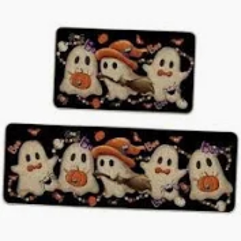 Artoid Mode Cute Ghost Boo Halloween Kitchen Mats Set of 2, Low-Profile Home Decor Kitchen Rugs 