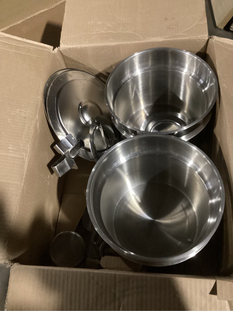 Condition photo showing As Is for Jinei 30 Pcs 304 Stainless Steel Dinner Set Stainless Steel Plates and Bowls Include Plates Bowls Cups Forks Spoons Utensil Reusable Metal Camping Dinnerware Tableware for Home Picnic Kitchen(Silver) Silver Small