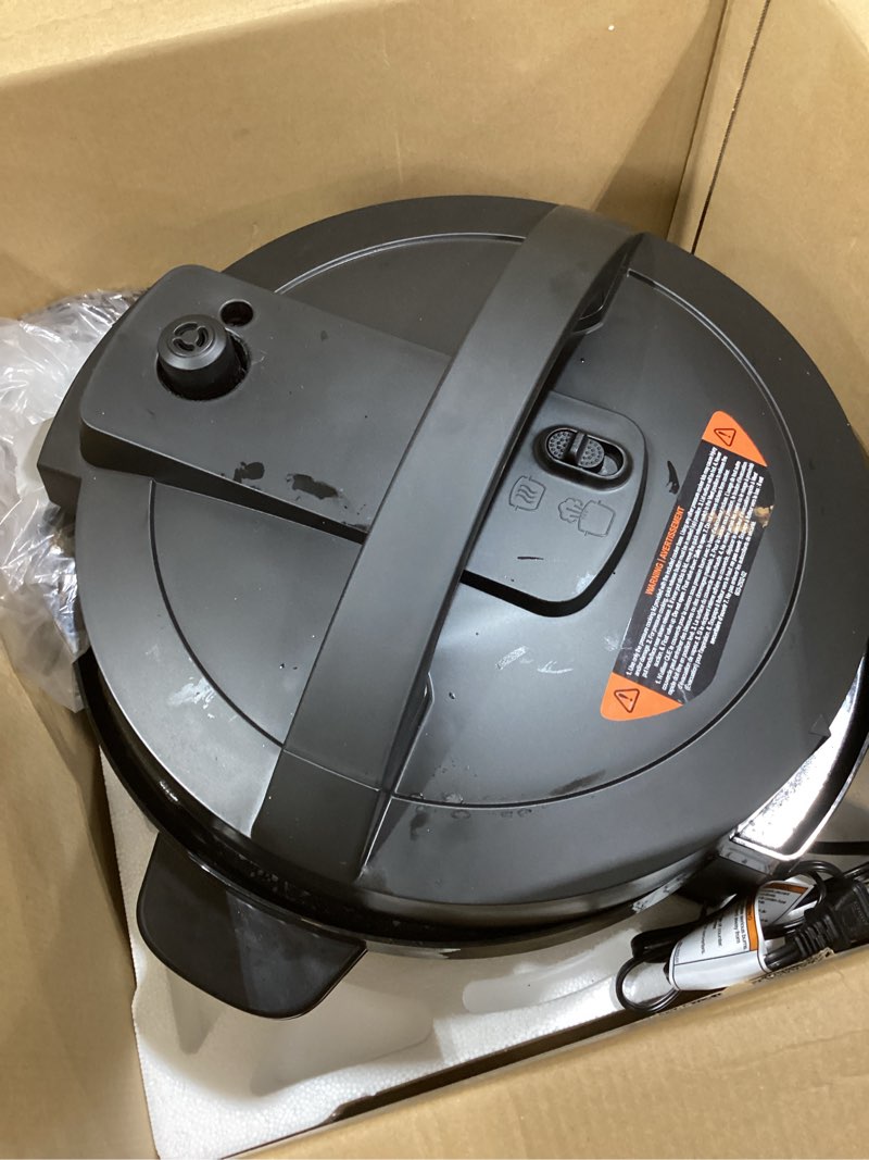 Condition photo showing As Is for instant pot 7.5qt rio wide, 7-in-1 electric multi-cooker, pressure cooker, slow cook, rice, steamer, sauté, yogurt & warmer, wide base, large searing base, whisperquiet steam release black 7.5 quarts