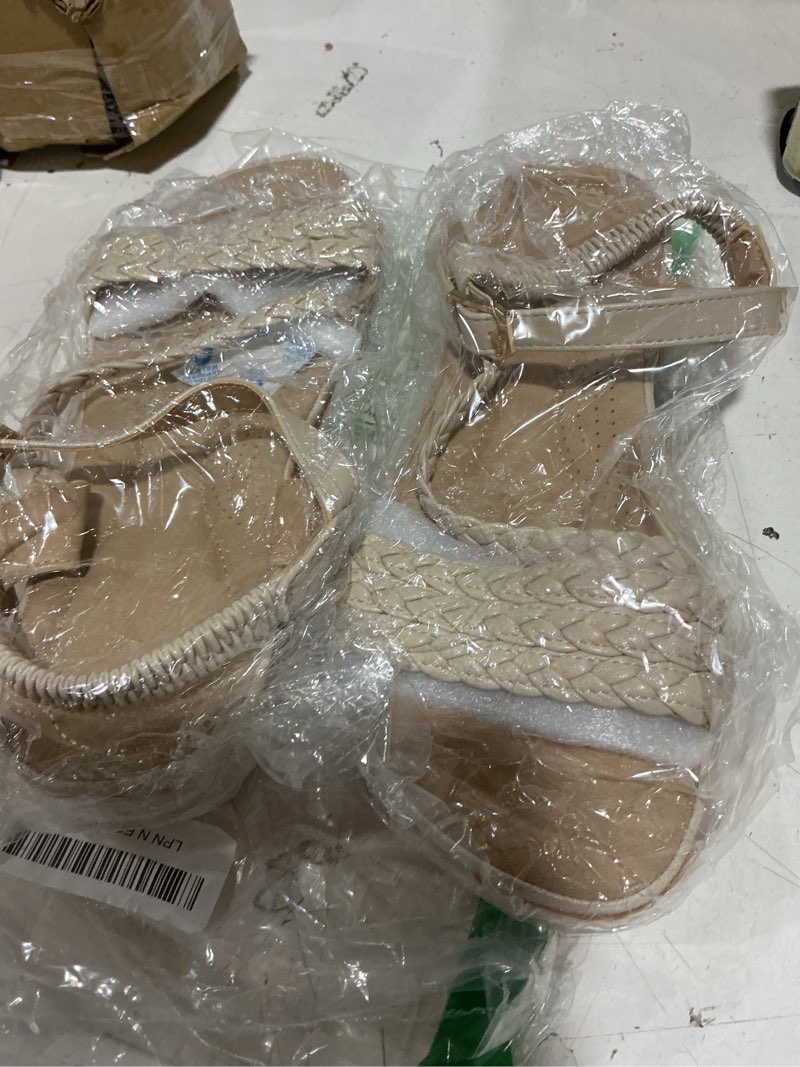Condition photo showing New/Like New for aomigoct dressy womens sandals summer: comfortable strappy flats sandals women - casual walking woman shoes 8 apricot