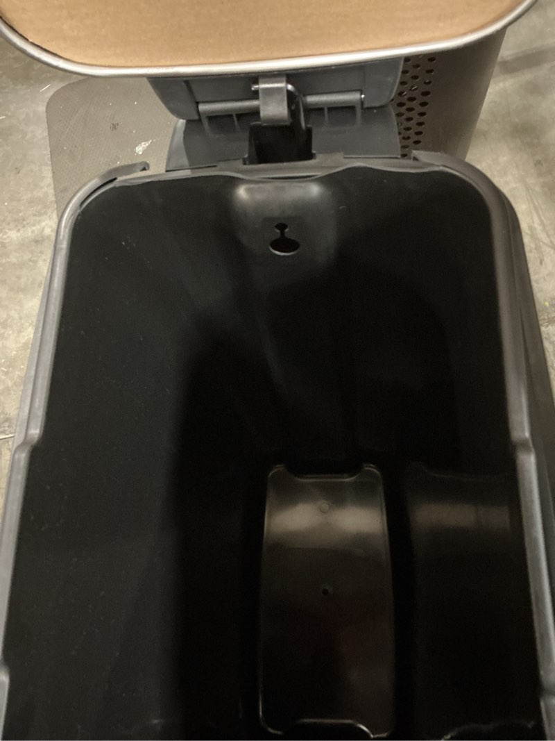 Condition photo showing As Is for 45l slim step trash can - brightroom™: stainless steel kitchen garbage can, indoor, smooth finish, silver, 11.8 gallon capacity
