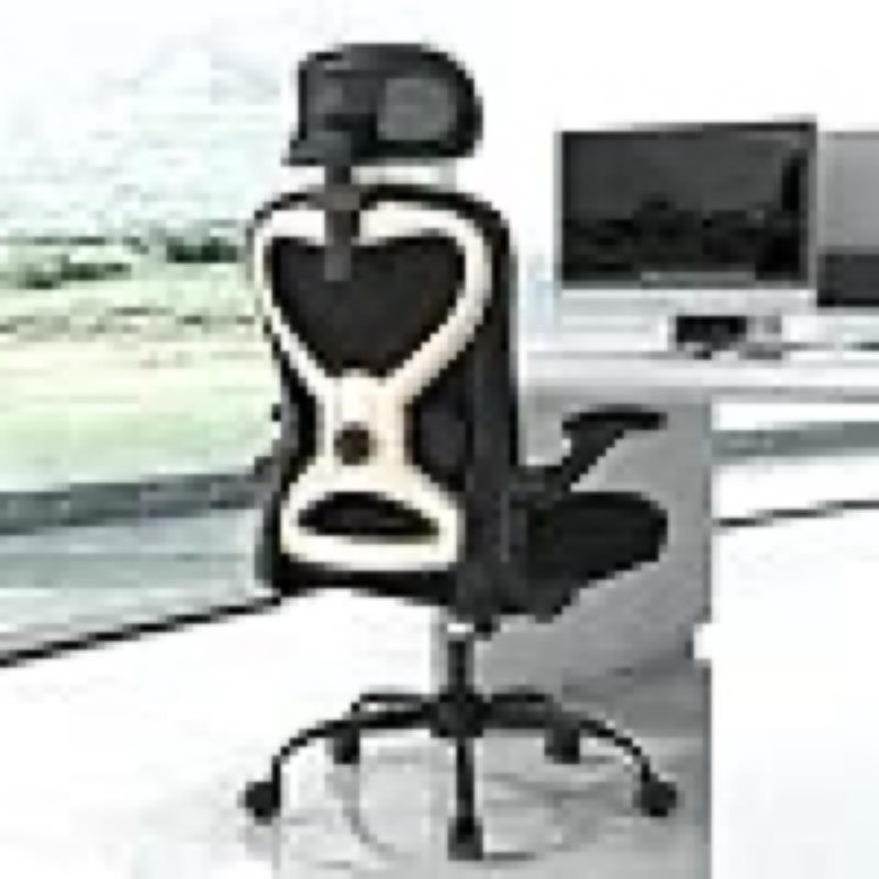 ergonomic office chair, mesh desk chair with headrest, lumbar support, thick seat cushion, flip-up arms, high back computer task chairs for home