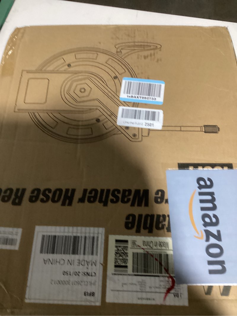 Condition photo showing Good Condition for m mingle retractable pressure washer hose reel, 1/4" × 100ft heavy duty professional hose reel, auto rewind power washer hose reel, wall/floor mounted, 3600 psi