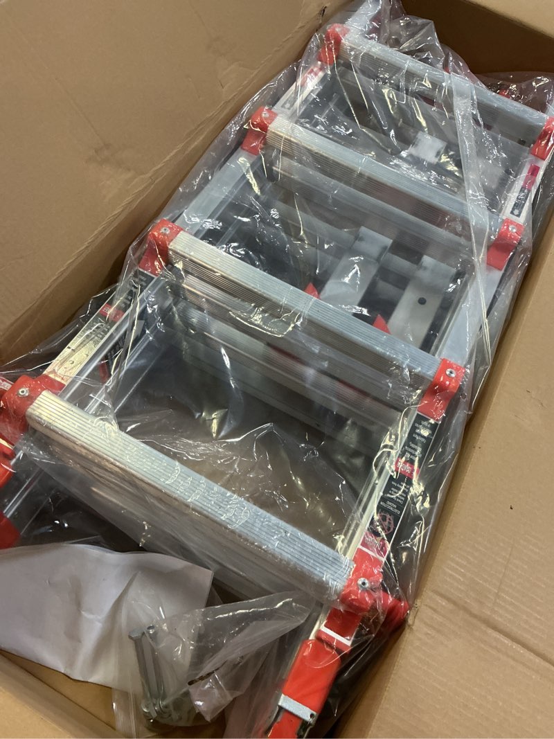 Condition photo showing New/Like New for ladder, a frame 4 step ladder extension, 12 ft anti-slip multi position ladder, storage folding ladder, 330 lbs security load telescoping aluminum ladders for stairs home indoor outdoor roof 14ft silver