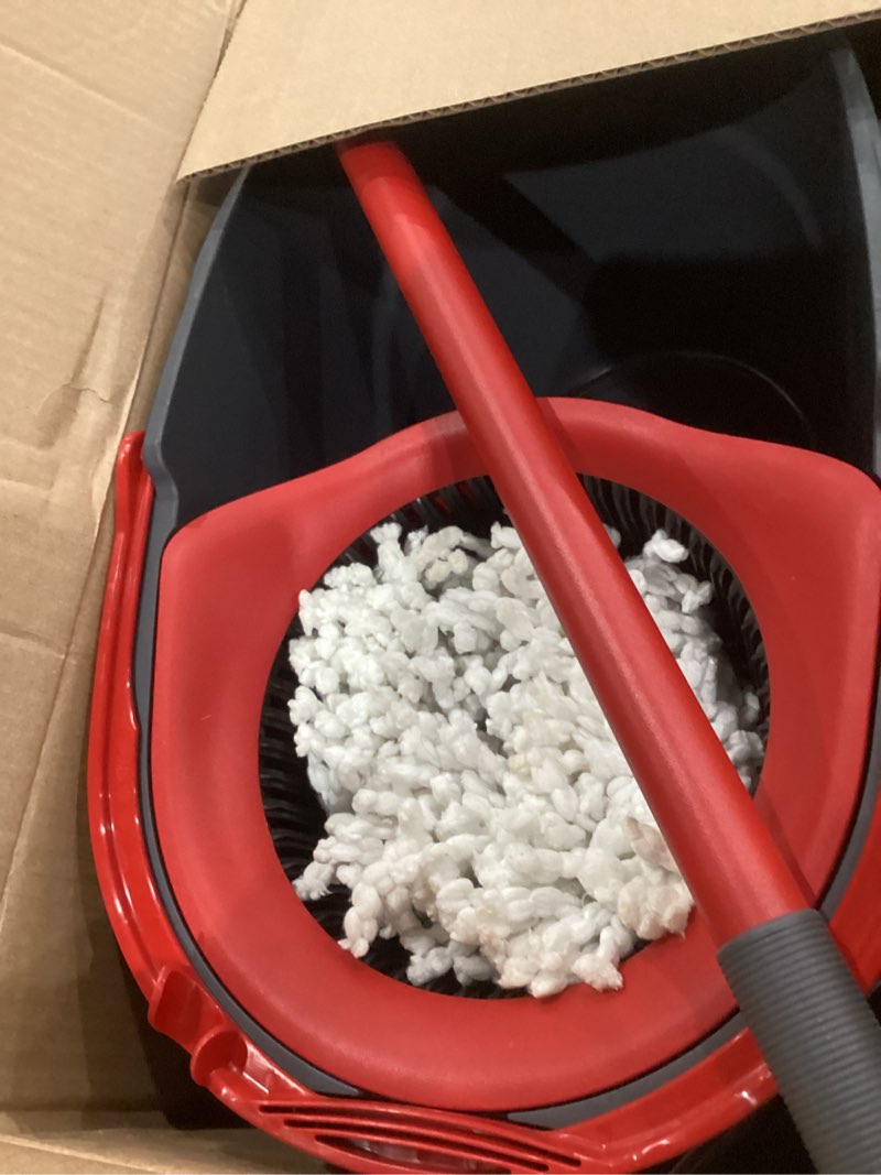 Condition photo showing As Is for O-Cedar EasyWring Microfiber Spin Mop, Bucket Floor Cleaning System, Red, Gray, Standard Easywring Spin Mop & Bucket