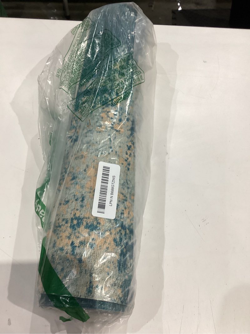 Condition photo showing Good Condition for ultra thin door mat indoor entrance, 1/10 in thin door mats for inside entry, non-slip rubber backing washable doormat, fade resistant, absorbent, low profile dirt trapper, 30"x17",distressed sapphire ember 1'5" x 2'6" (rectangular)
