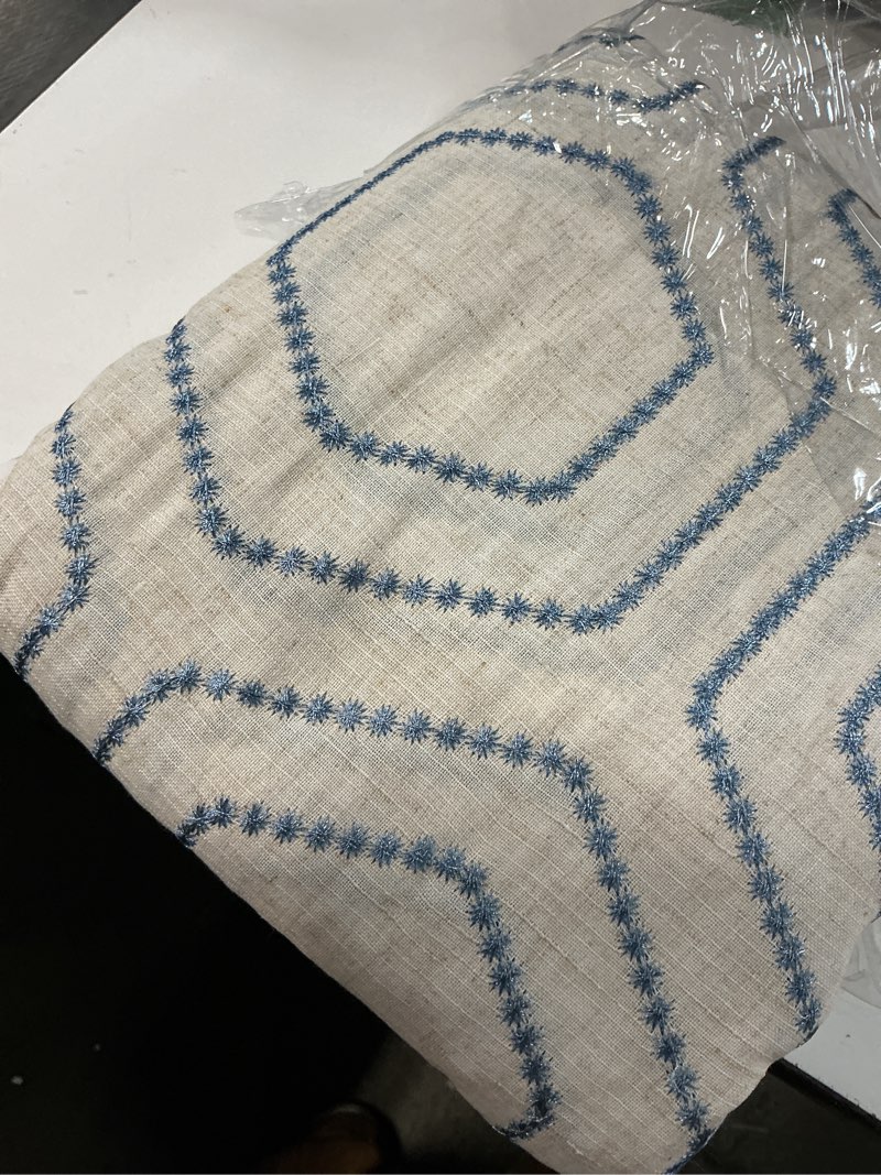 Condition photo showing Good Condition for jinchan blue boho window curtains linen textured light filtering curtains honeycomb embroidered design living room drapes bedroom bronze grommet window treatments set 2 panels 96 inches long 50"w x 96"l (pack of 2) honeycomb blue