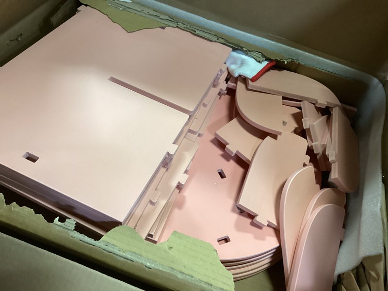 Condition photo showing As Is for SpaceAid 4 Tier Rotating Bookshelf Tower, Spinning Bookcase Lazy Susan, Revolving 360 Book Shelf Storage Round Carousel, Vertical Rotate Turning Spiral Corner Organizer, Pink 4 Tier, 50" H Pink