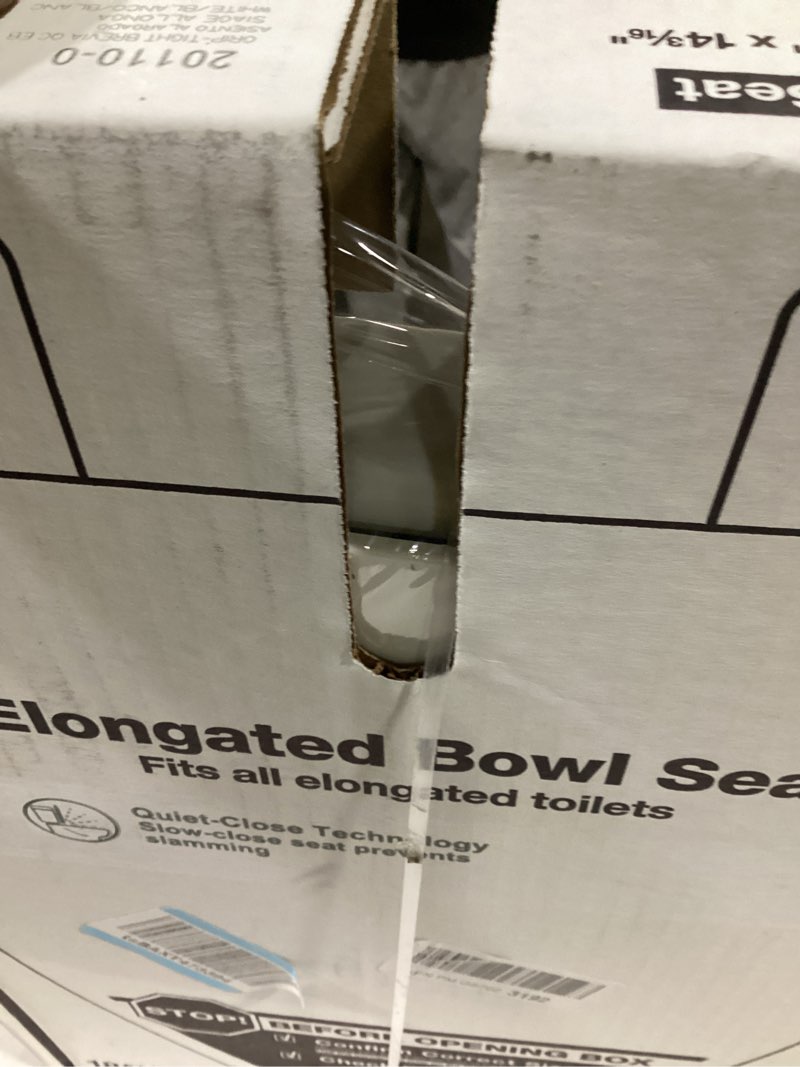 Condition photo showing New/Like New for kohler 20110-0 brevia, slow close toilet seat, elongated toilet seat, grip-tight bumpers quick-attach hardware, white white elongated quiet-close
