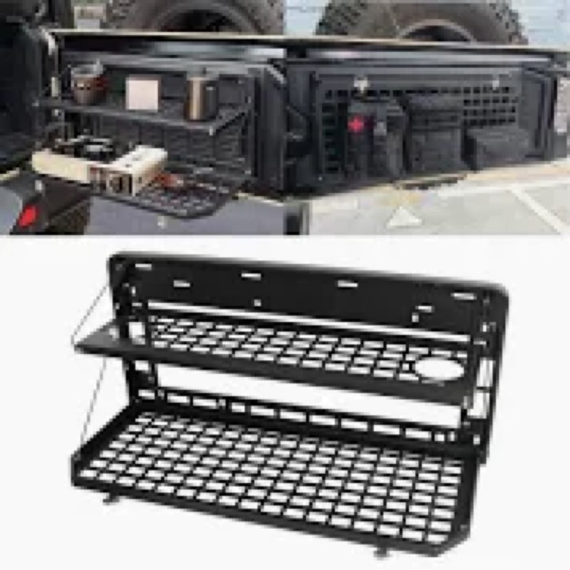 tailgate table rear foldable cargo shelf aluminum alloy storage shelf molle panel for jeep wrangler 