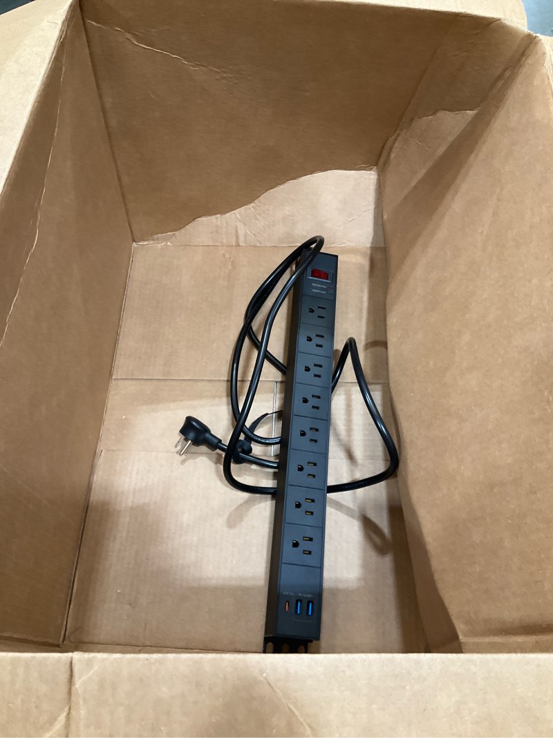 Condition photo showing Good Condition for 8 outlet heavy duty power strip with usb pd 20w, btu surge protector 6ft cord long power strip with usb a & usb c, wide spaced and wall mount metal powerstrip for home office garage workshop 1-black-2a1c