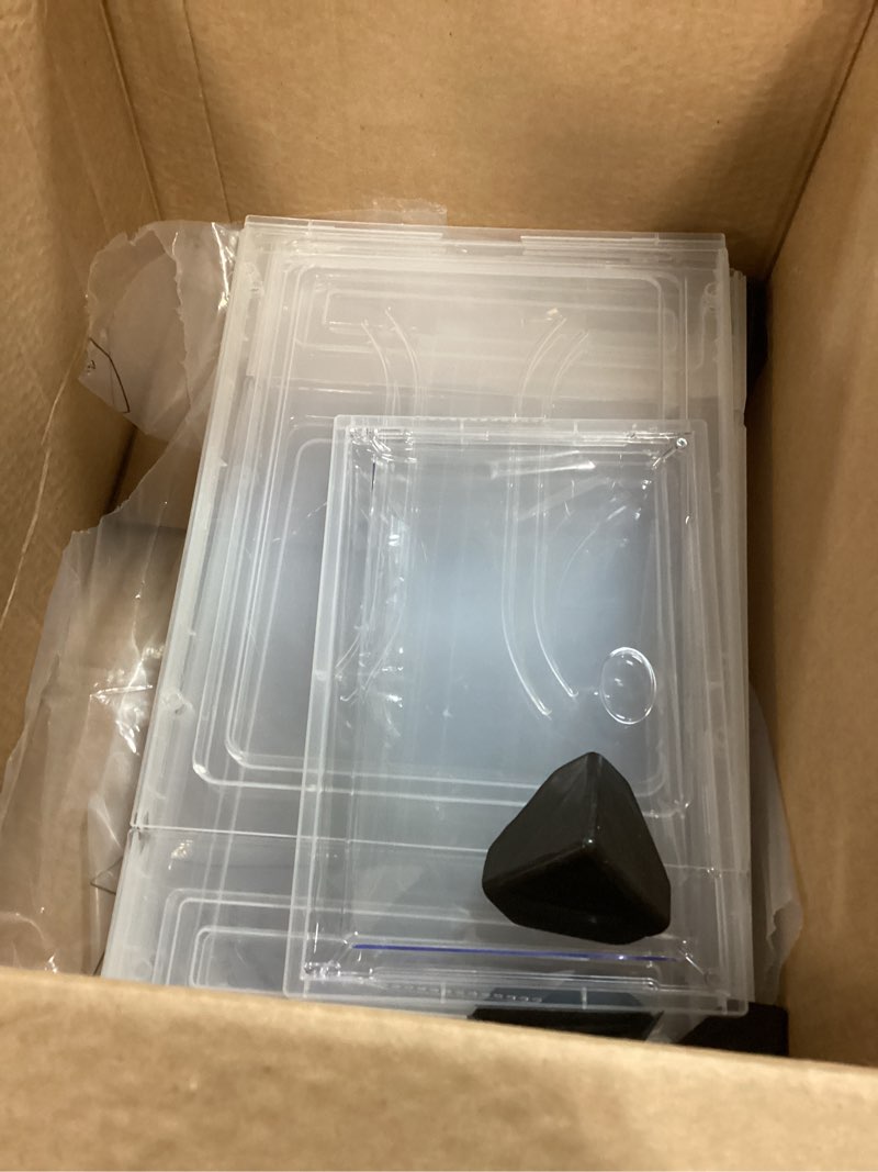 Condition photo showing As Is for Thickened Clear Shoe Storage Organizer with Magnetic Door, Sturdy Stackable Shoe Boxes for Closet, Collapsible Space-Saving Shoe Rack for Sneakers & Boots, Plastic Shoe Cabinet Box Set, 6 Pack, White White 6 pcs