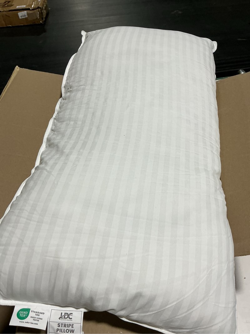 Condition photo showing As Is for lux decor collection bed pillows - king pillows set of 2- comfortable breathable bed pillows for sleeping - side, back and stomach sleepers (grey stripes, 20x36)