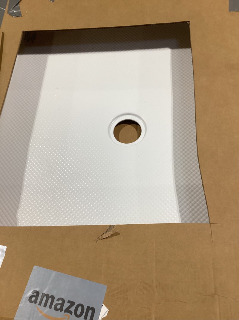 Condition photo showing Good Condition for dreamline slimline 34 in. d x 42 in. w x 2 3/4 in. h center drain single threshold shower base in white, dlt-1134420