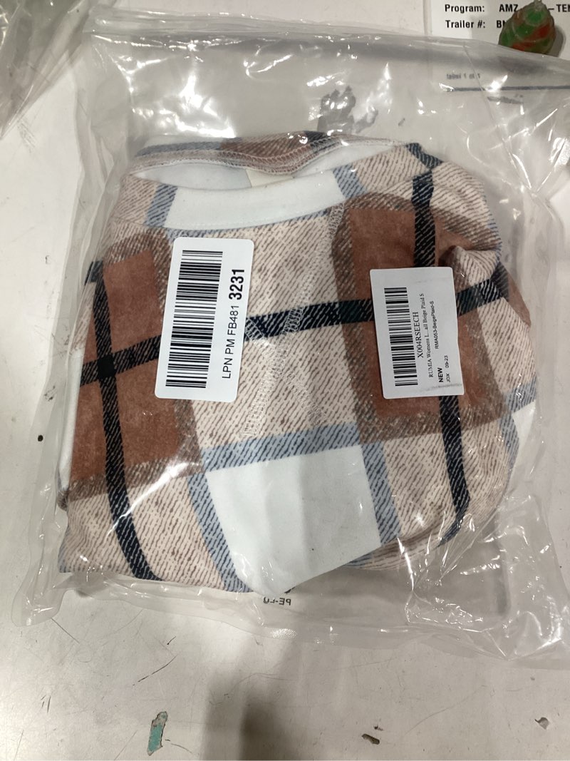 Condition photo showing Good Condition for RUMIA Women's Crew Neck Sweatshirt Loose Pullover Long Sleeve Shirts Soft Tops for Women Fall Clothes 2025 Beige Plaid Small