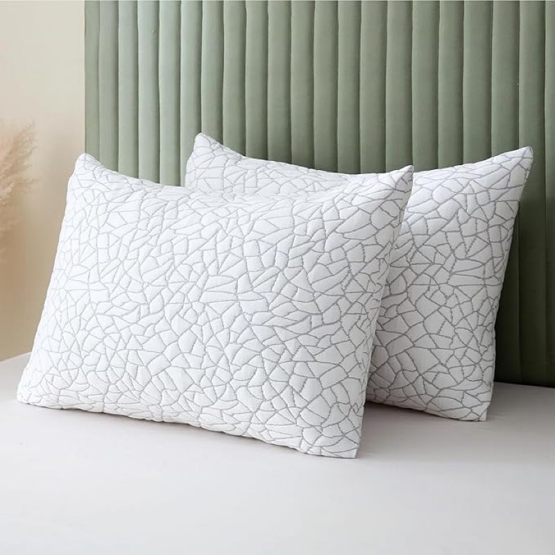 bpc premium rayon derived from bamboo firm pillows queen size set of 2 - hypoallergenic shredded memory foam pillows with removable cover bed pillows for side stomach and back sleepers, certipur-us