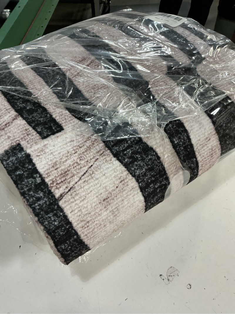 Condition photo showing Good Condition for unique loom williamsburg collection casual transitional thick alternating stripes area rug (8' 0 x 10' 0 rectangular, black/beige) 8' x 10' (rectangular) rectangular black/beige