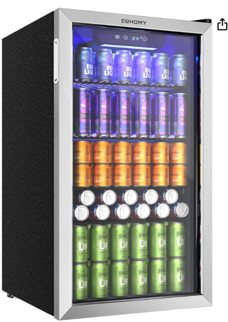 EUHOMY Beverage Refrigerator and Cooler, 128 Can Mini fridge with Glass Door, Small Refrigerator with Adjustable Shelves for Soda Beer or Wine, Perfect for Home/Bar/Office, Silver