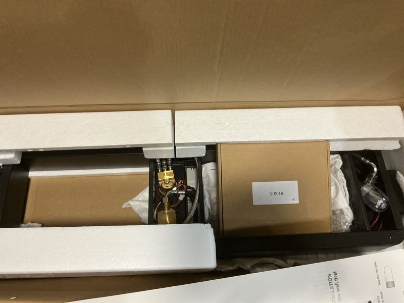 Condition photo showing As Is for BWE Stainless Steel Shower Panel Tower System,Multi-Function Tempered Glass Shower Panel,Rainfall Shower Head 8-Massage Jets with Tub Spout Hand Shower for Home Hotel Resort Split Type Black