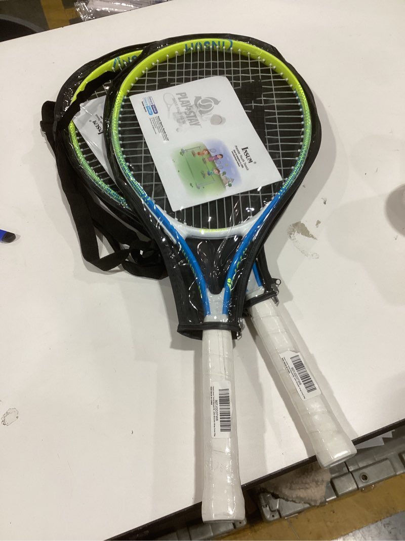 Condition photo showing New/Like New for 17-25 inch Kids Tennis Racket for Aged 2~12 Starter, Multi-Color & Size Toddlers Tennis Racket for Boys & Girls Beginner, Come with Shoulder Cover Bag for Carry 25" Yellow - Blue