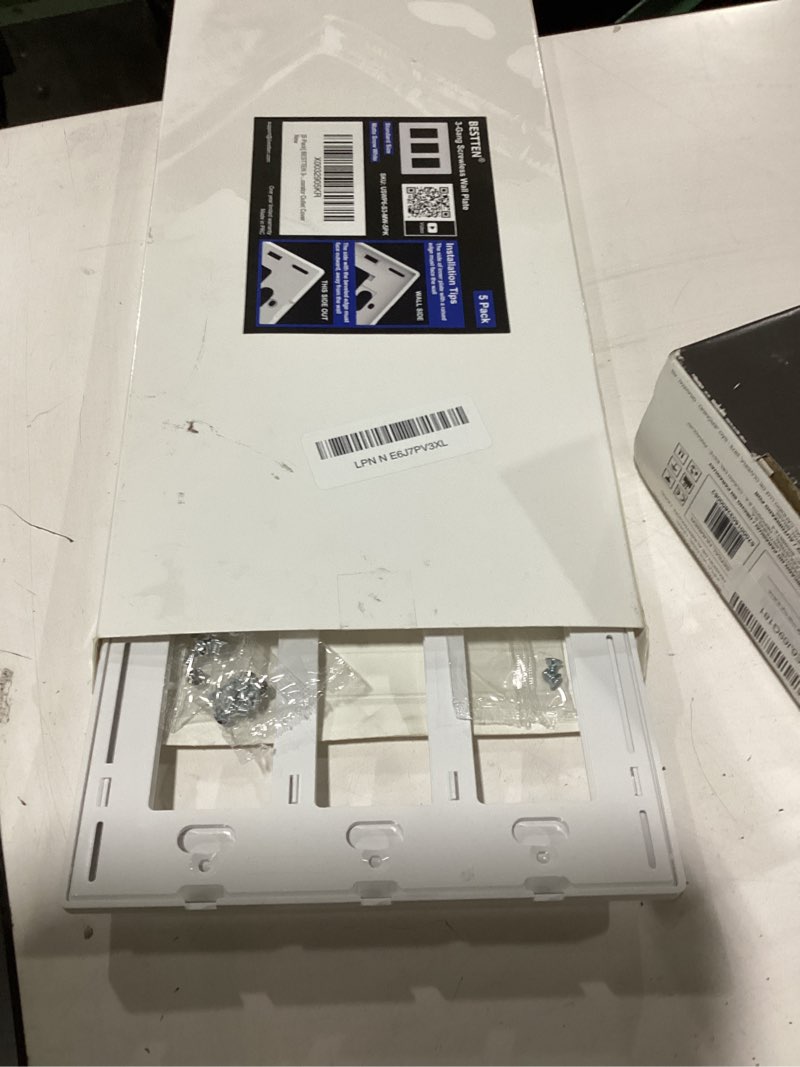 Condition photo showing New/Like New for (5 pack) bestten uswp6 matte snow white 3-gang screwless wall plate, decorator outlet cover, h4.69” x w6.54”, for light switch, dimmer, usb, gfci, receptacle matte snow white 3 gang 5