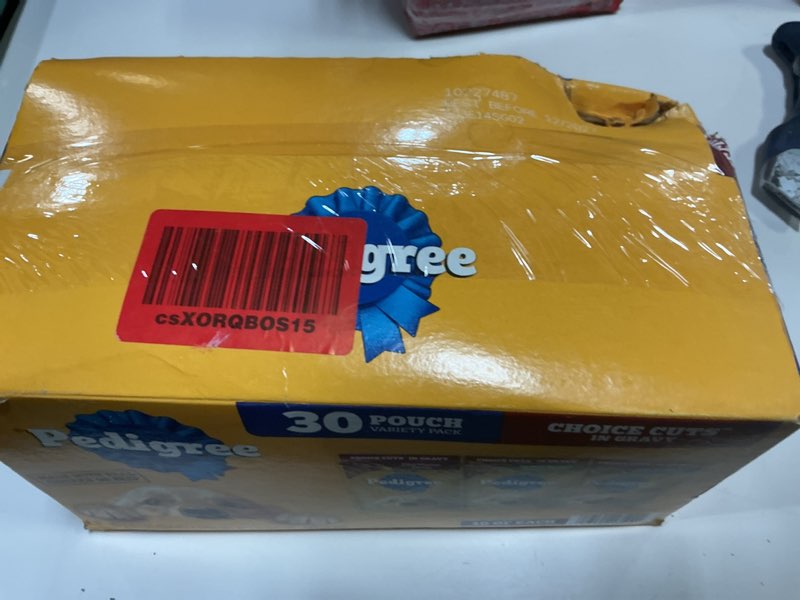 Condition photo showing New/Like New for (bbd 12/2027)  pedigree choice cuts in gravy wet dog food, adult soft wet dog food, variety pack, 3.5 oz. pouches, 30 count variety: beef, chicken & filet mignon 30 count (pack of 1)