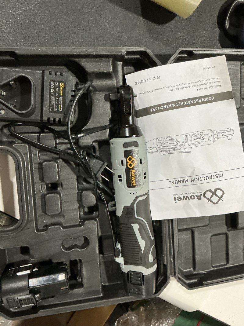Condition photo showing Good Condition for (similar & incomplete) electric ratchet wrench set,12v cordless ratchet wrench 3/8\", 400 rpm power ratchet tool kit with led light, 7 sockets, 1/4\" adapter, 2 packs 2000mah lithium-ion battery and fast charger