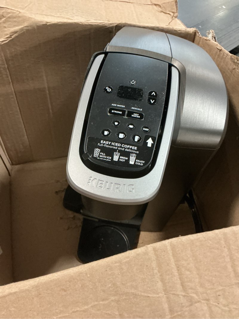 Condition photo showing As Is for Keurig K-Elite Single Serve K-Cup Pod Coffee Maker, with Strength and Temperature Control, Iced Coffee Capability, 8 to 12oz Brew Size, Programmable, Brushed Slate