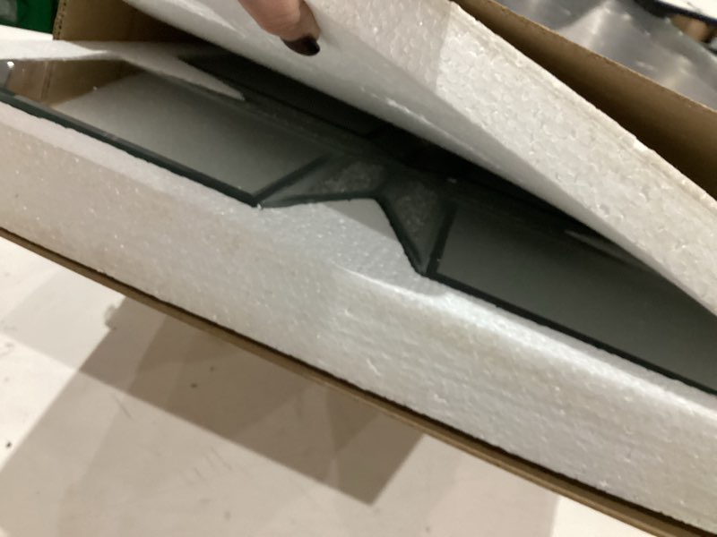 Condition photo showing Good Condition for Crushed Diamond Decorative Mirror 22.25x22.25” Diamond Shape Glass Wall Mirror for Home Decoration, Exquisite Accent Wall Decor 22.3" x 22.3" Diamond Silver