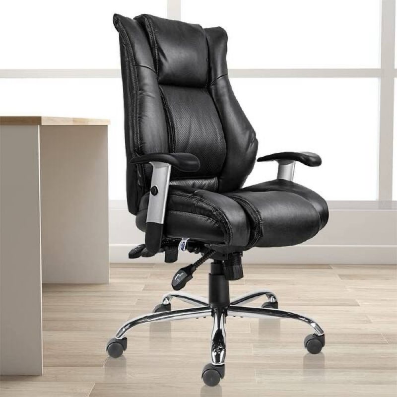 Executive Office Chair with Lumbar Support, High-Back, Height Adjustable Armrests, PU Leather, Black