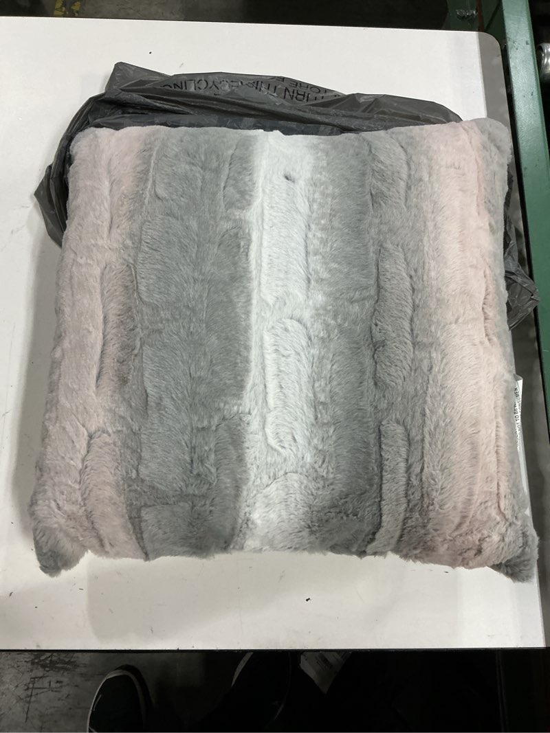 Condition photo showing Good Condition for madison park zuri faux fur ombre stripe ultra soft luxury decorative throw pillows, for couch bed with insert, 20x20, blush/grey blush/grey 1 count (pack of 1) 20x20 inch
